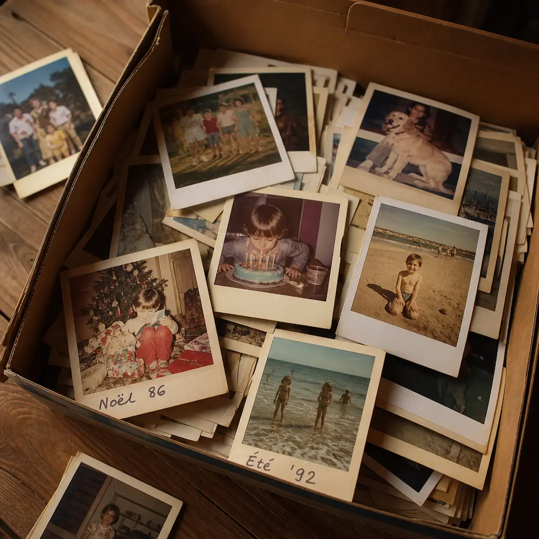 Boîte de vieux Polaroid de famille aux couleurs passées