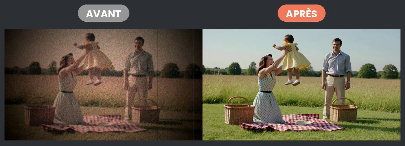 Illustration avant / après de la numérisation d'un film Super 8